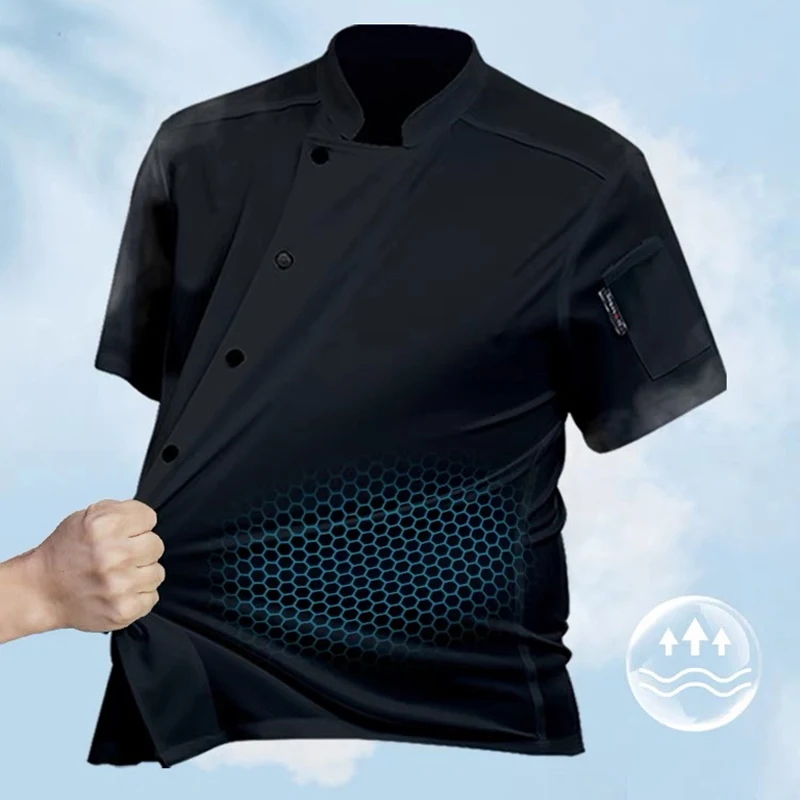 Catering Cucina Giacca da cucina Elastico ad asciugatura rapida Uniforme da chef Tuta in rete traspirante Abbigliamento per alimenti Panetteria Café Camicia da lavoro