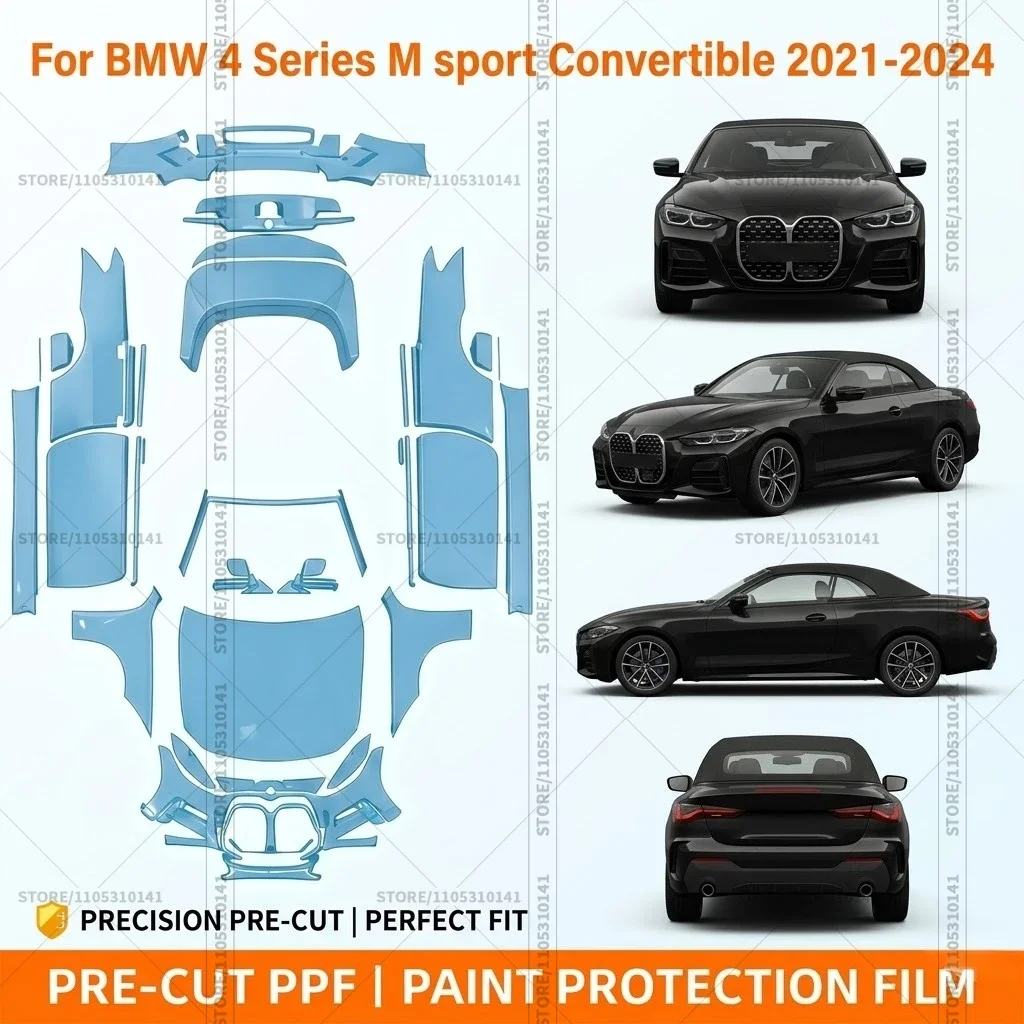 

Предварительно нарезанная защитная пленка PPF для переднего бампера, прозрачная пленка для автомобиля BMW 4 серии M Sport Convertible 2021-2024