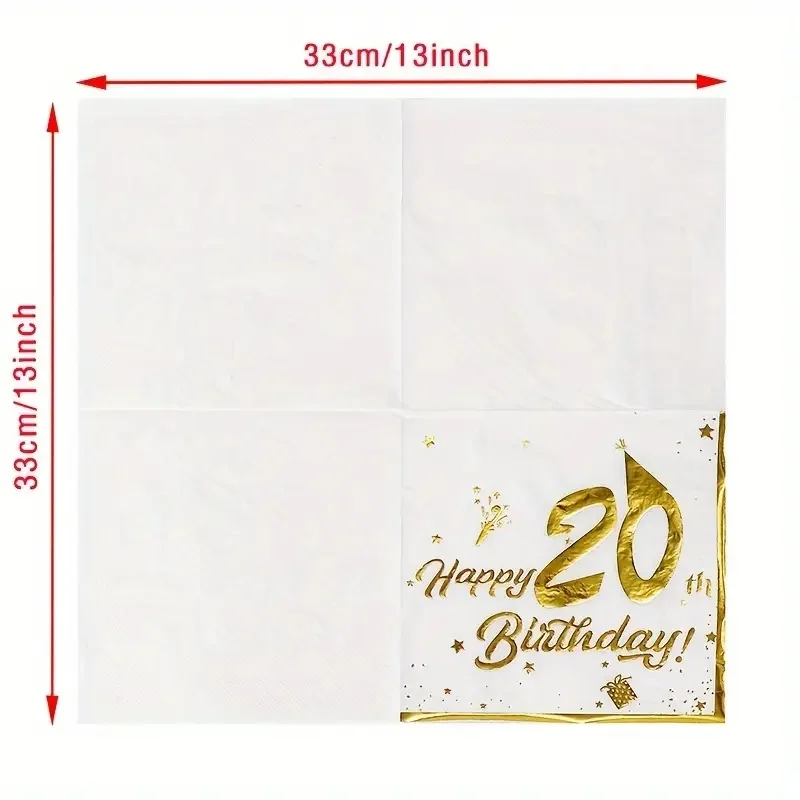 Einweg-Servietten mit Goldprägung für 16., 18., 20., 30., 40., 50., 60. und 70. Geburtstagsfeiern – Detail 2