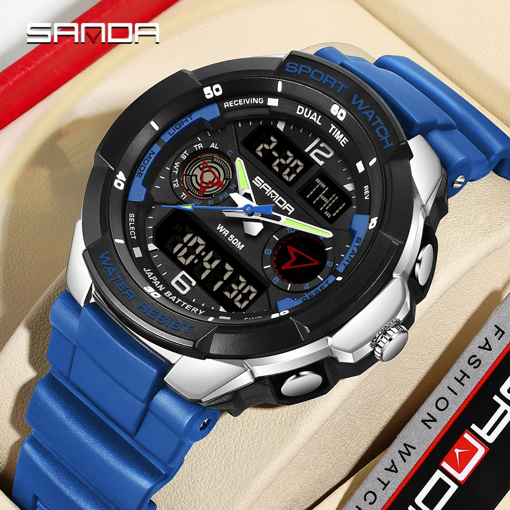 Fashion Sanda Top Brand 6197 Korean Student Electronic Watch Sports Multi Functional Alarm Clock Waterproof Men\'s Watches 2024