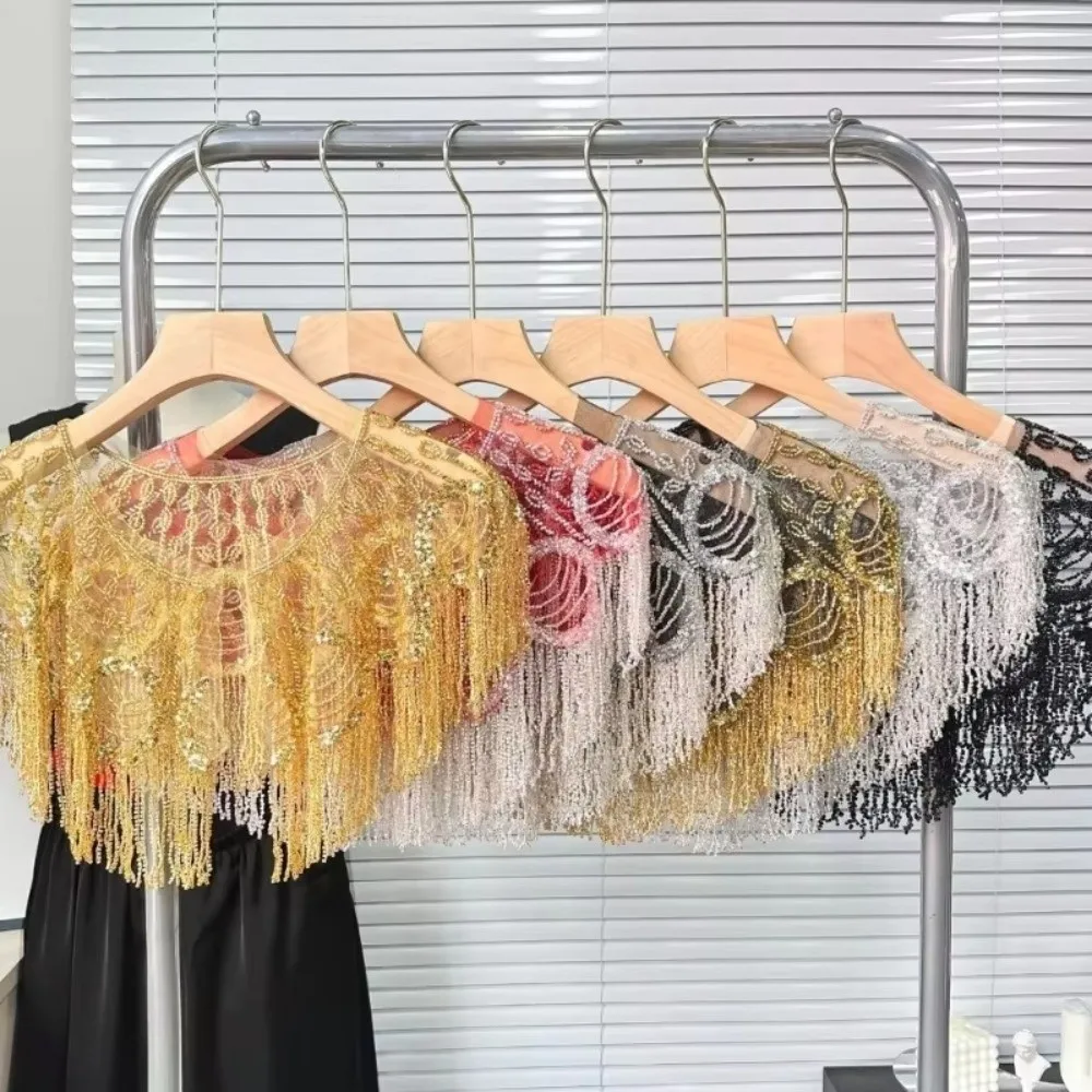 Classic 1920s Style Shawl Wrap Beaded Tassels Evening Cape Fringed Embroidery Wedding Scarf Wedding Bridal