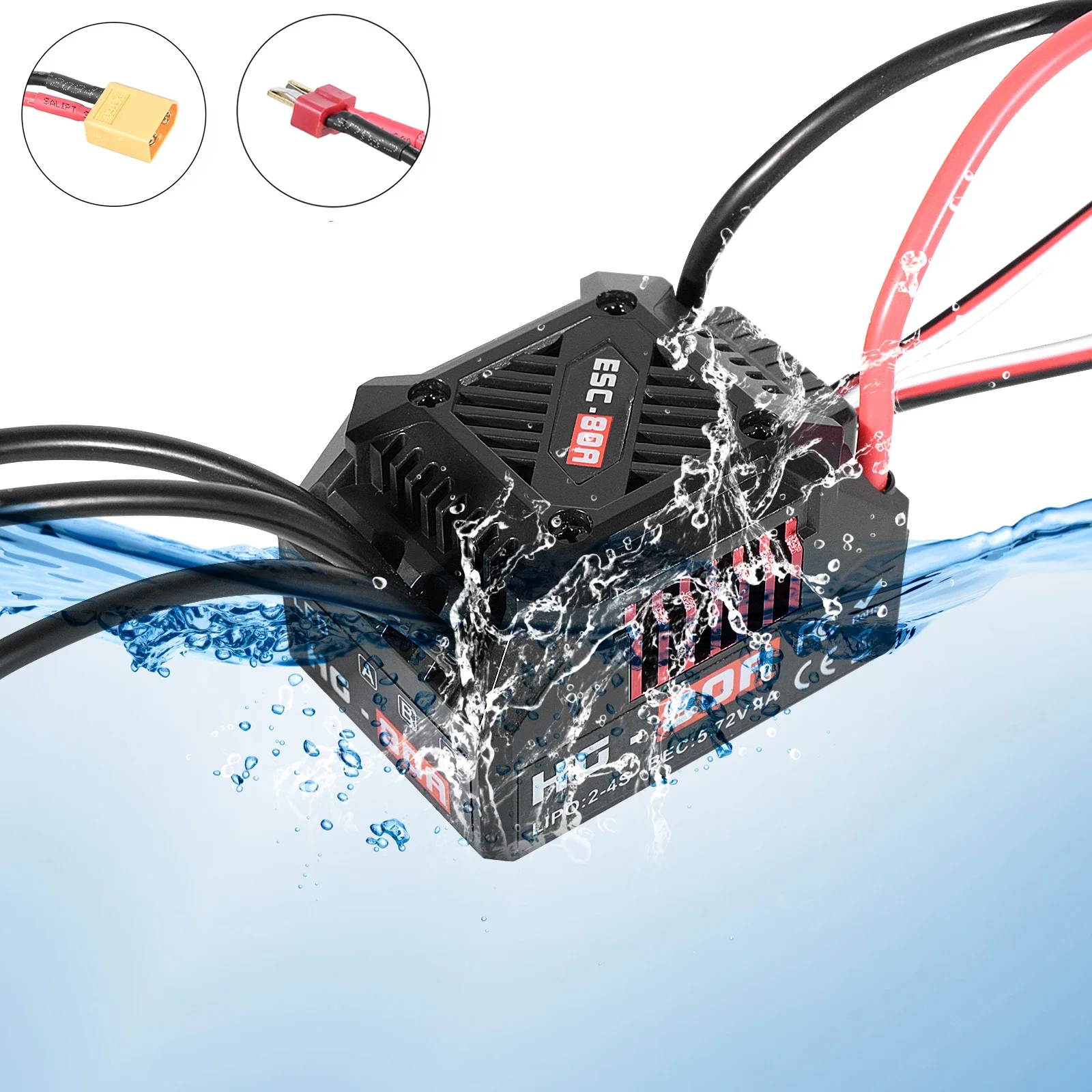 Waterproof 80A Sensorless Brushless ESC Support 2-3S Lipo  for 1/10 RC Car On-road Off-road Monster Truck
