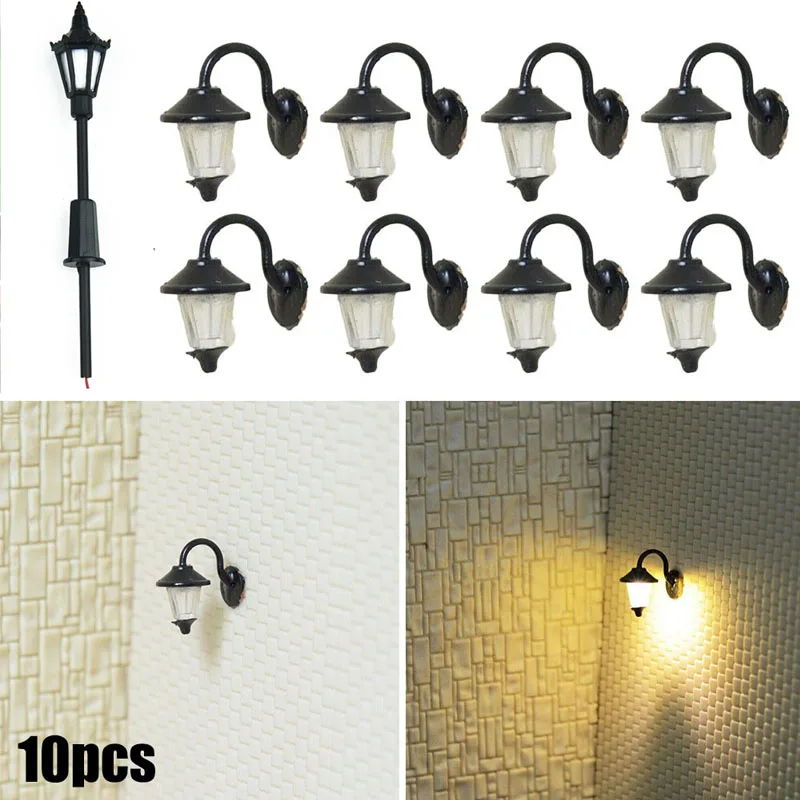 10pcs Wall Lamps LED Street Outdoor Lamps HO Scale Houses Building Set Garden Home Decor Decoration Crafts Miniatures Lampshade