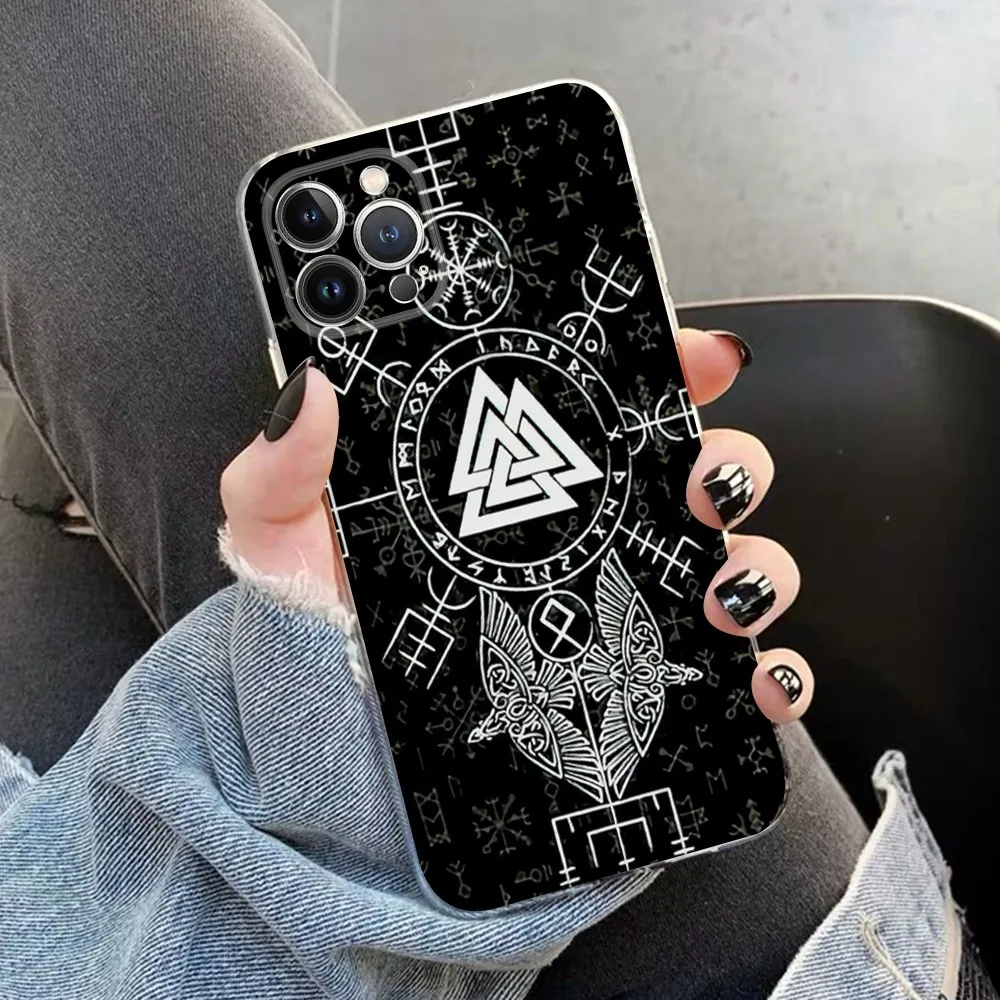 V-Vikings-V-Vegvisires Odin Nordic Phone Case for iPhone 15 8 7 6 6S Plus X SE 2020 XR XS 14 11 12 13 Mini Pro Max Mobile Case