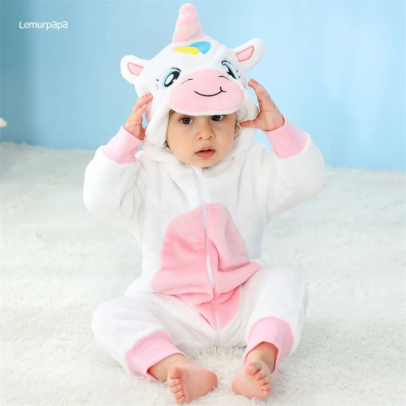 

Unicorn Romper Baby Warm Jumpsuit Boy Girl Winter Outfit Halloween Animal Suit Funny Cute Onesie Pajama Festival Party Clothes