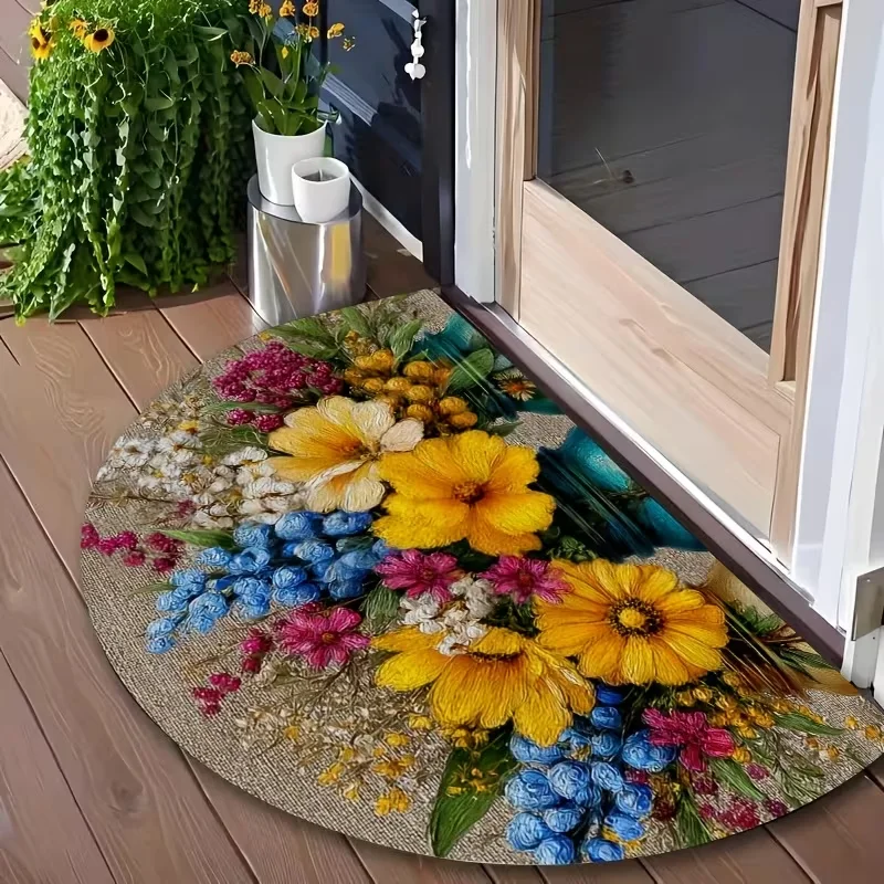 Zara Home Bathroom Rug - Flower Semi-circular Door Mat Vintage Ethnic