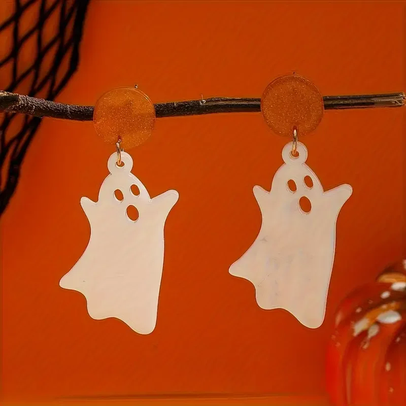 Halloween Ghost Drop & Dangle Earrings for Women - Acrylic Ghost Shaped Earrings with Stainless Steel Ear Needle, Gothic Punk St