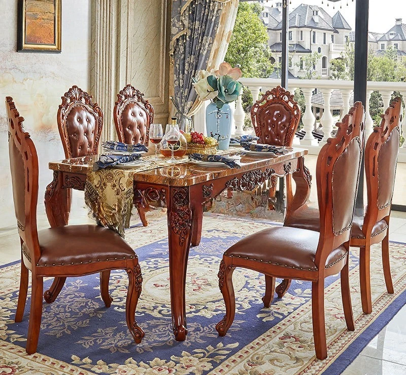 European solid wood marble dining table rectangular square  long table dining dining chair combination