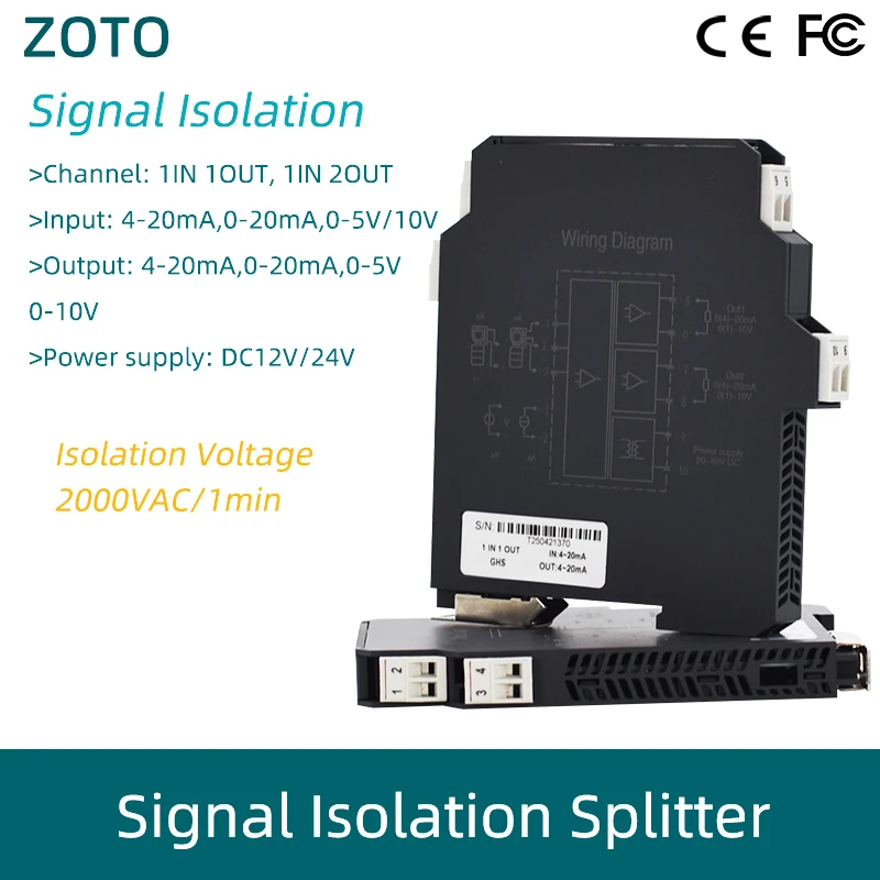 Signal Isolator 4-20mA 0-20mA 0-75mV 0-5V 10V Current And Voltage Transmitter DC Signal Isolation Distribution Converter