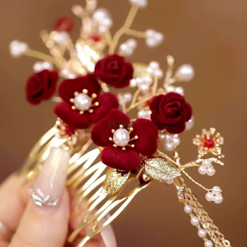 Peineta retro pequeño tocado de cártamo antiguo Hanfu disco pelo clásico cheongsam accesorios para el cabello