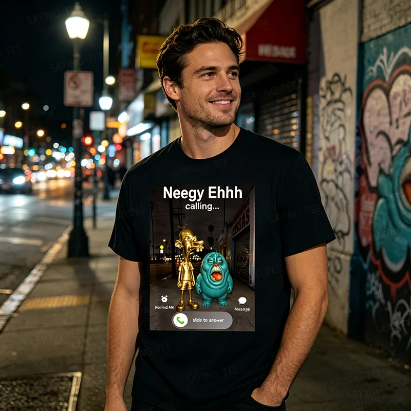 Camiseta Neegy Funky Ehh Is Calling, Meme Viral Divertido, Estilo Y2k, Neegy Ehhh Llamada Telefónica, Camiseta de Algodón Suave con Frase Gráfica, Novedad