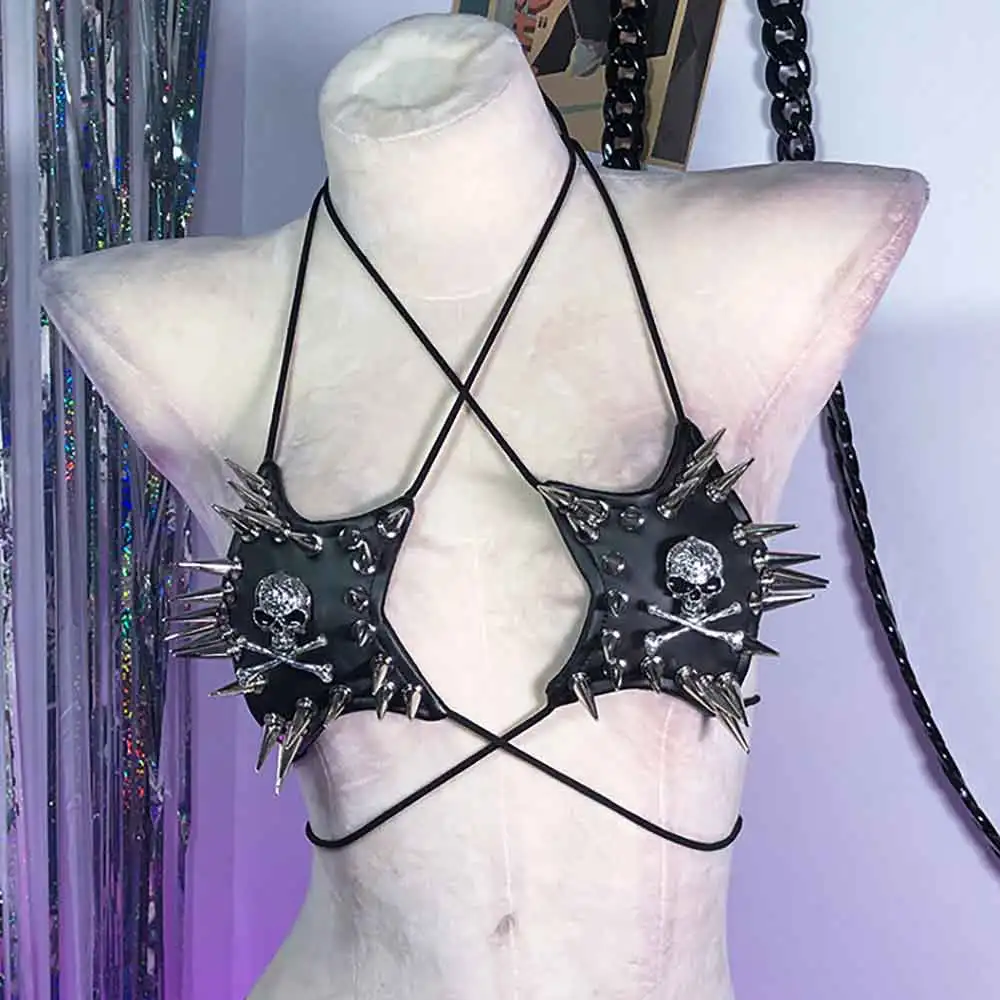 Women's Y2K Goth Top Emo Clothing Gothic Crop Tank Top Bra with Spikes Punk Rock Style for Teens ALT Rave Festival Grunge Vkei