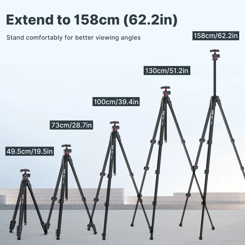 Ulanzi-OMBRA Tripé de câmera para DSLR, tripé de viagem portátil, Ballhead ajustável 360 °, liberação rápida, carga máxima 8kg, 1,5 m