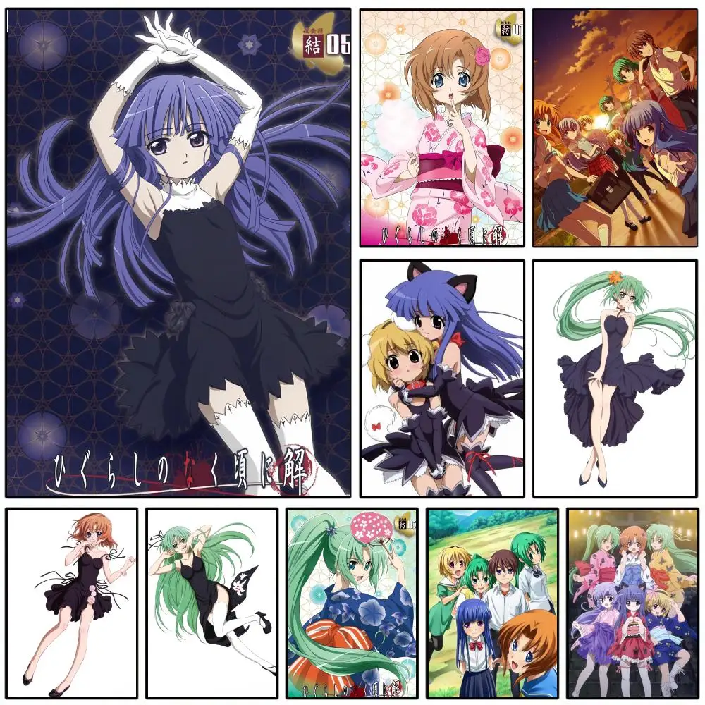 H-Higurashi When They Cry Poster Self-adhesive Art Waterproof Paper Sticker Coffee House Wall Decor