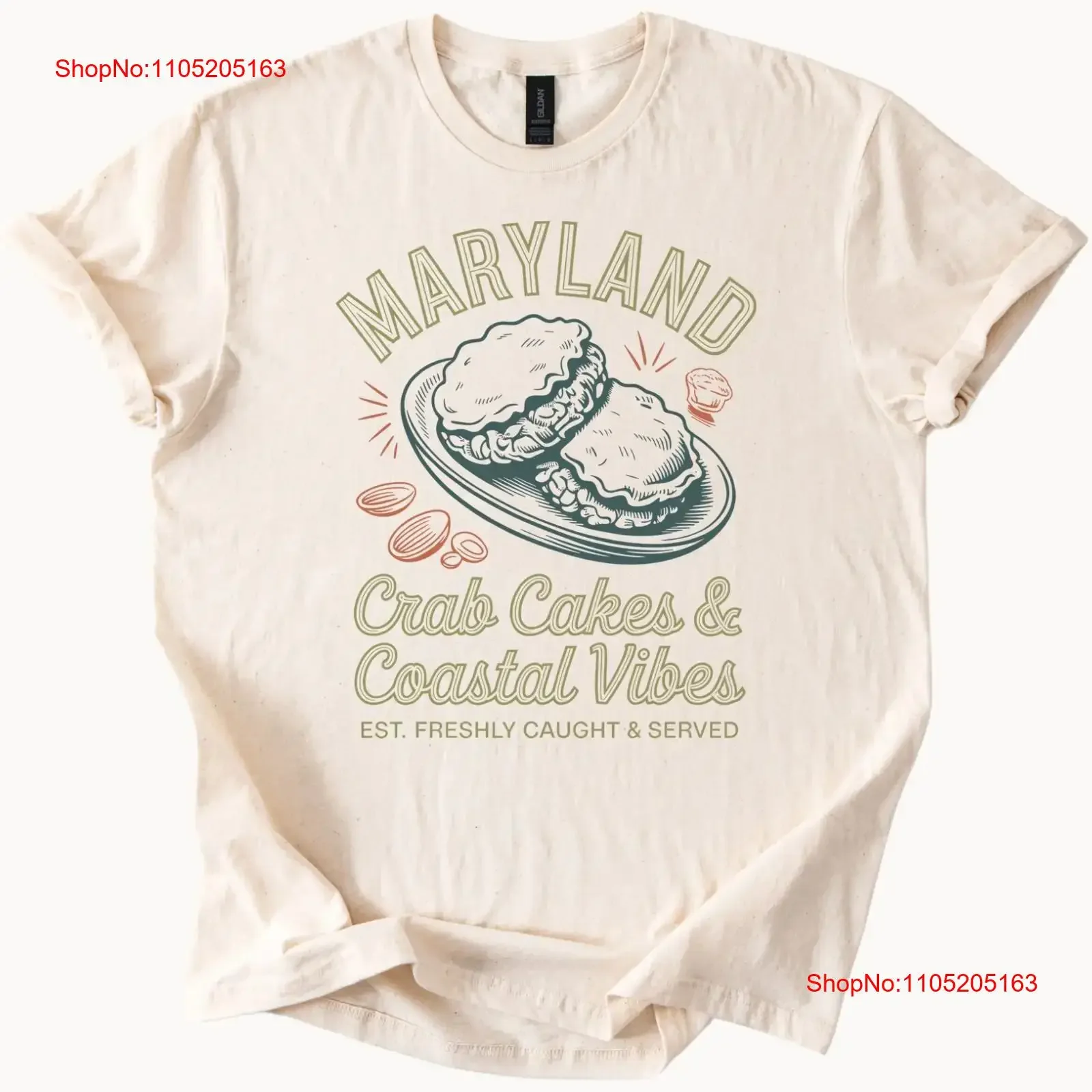 Maryland Crab Cakes Coastal Vibes T Shirt Freshly Caught Seafood Illustr vintage Washed Top For Everyday Wear Slightly homme