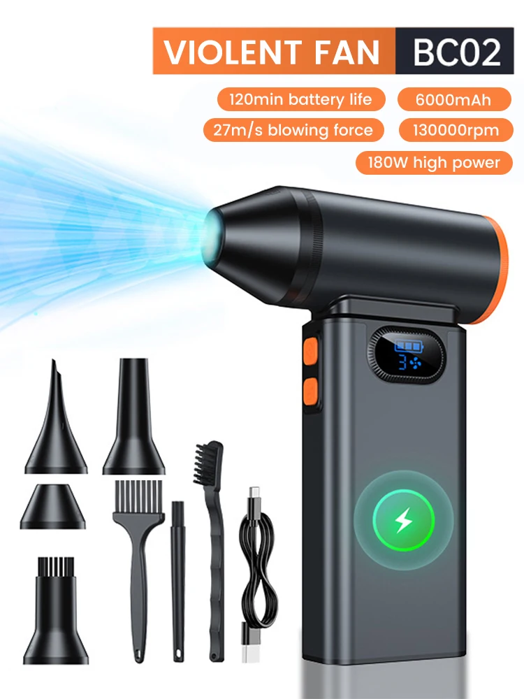 130000 PRM-soplador de aire eléctrico portátil, ventilador Turbo Jet, Motor sin escobillas, Mini ventilador Turbo Jet de alta velocidad, soplador violento de viento ajustable