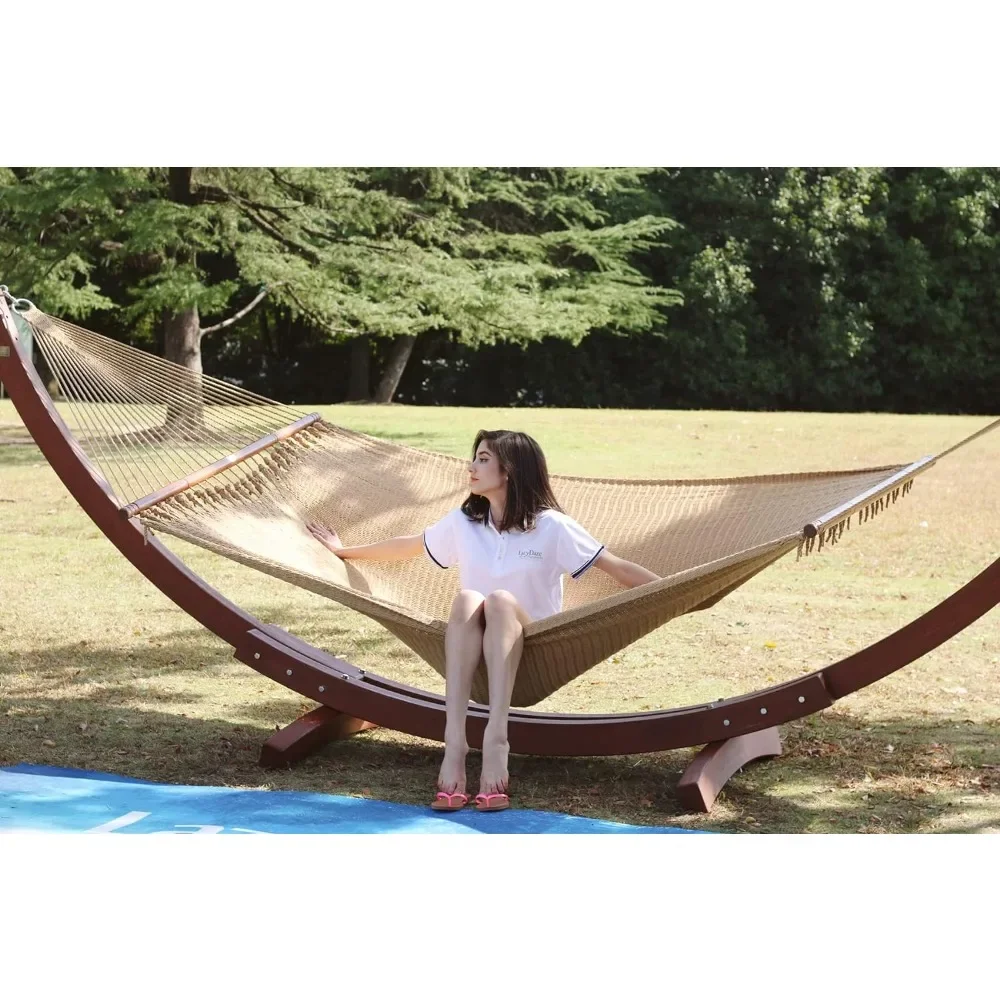 10 foot double hammock, hand woven polyester hammock with support rods, 450 pound capacity extra large outdoor hammock