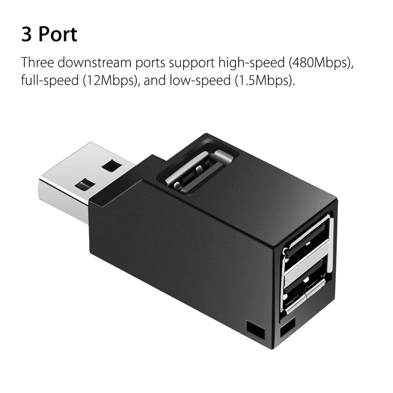 Mini Hub USB 3,0 de 3 puertos, caja distribuidor de alta velocidad para PC, Notebook, ordenador, disco U, lector de tarjetas de teléfono móvil, 2 uds.