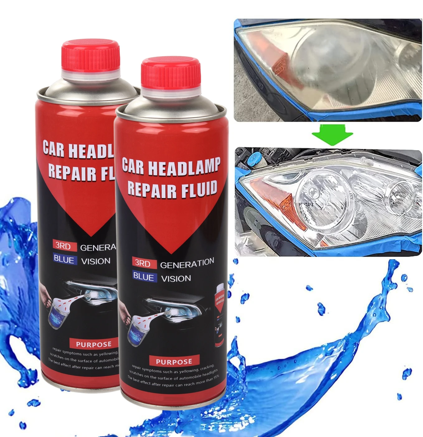 2PCS 800ML Headlight Recovery Liquid Polishing Car Headlights Cleaner Headlight Polish Liquid Polymer Cleaning Headlights