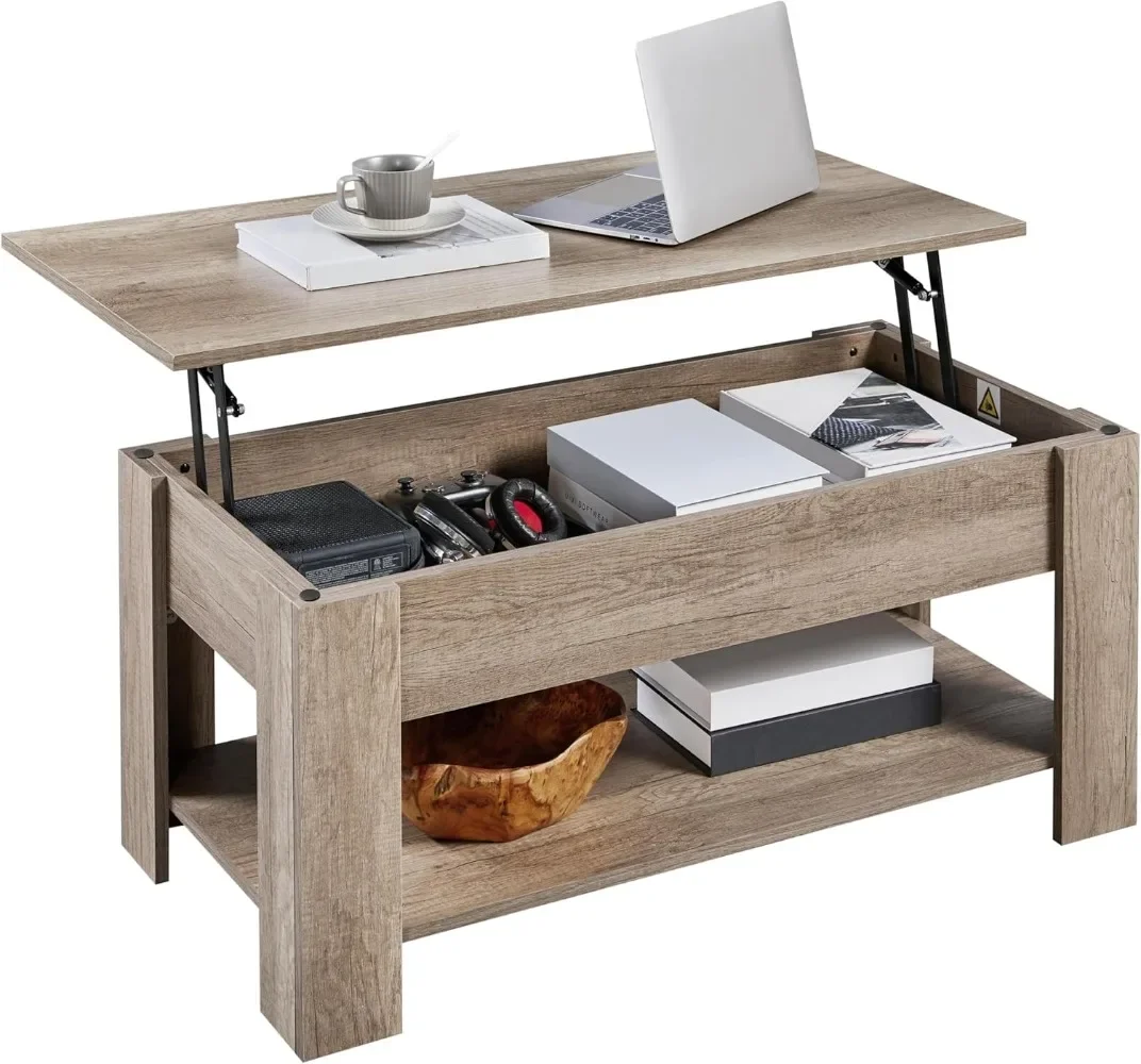 

Lift Top Coffee Table with Hidden Compartment and Storage Shelf, Rising Tabletop Dining Table for Living Room Reception Room