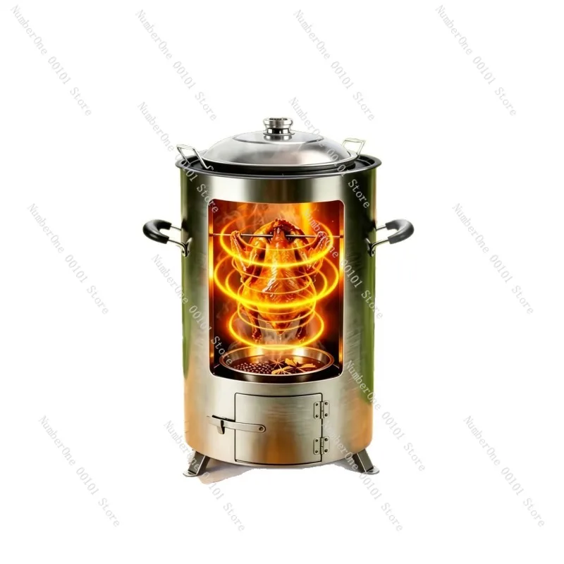 Outdoor-Holzofen für Vertikales Braten, Hähnchengrill, Holzkohle-BBQ-Ofen für Gebratenen Enten, Gänse und Geflügel-Rotisserie