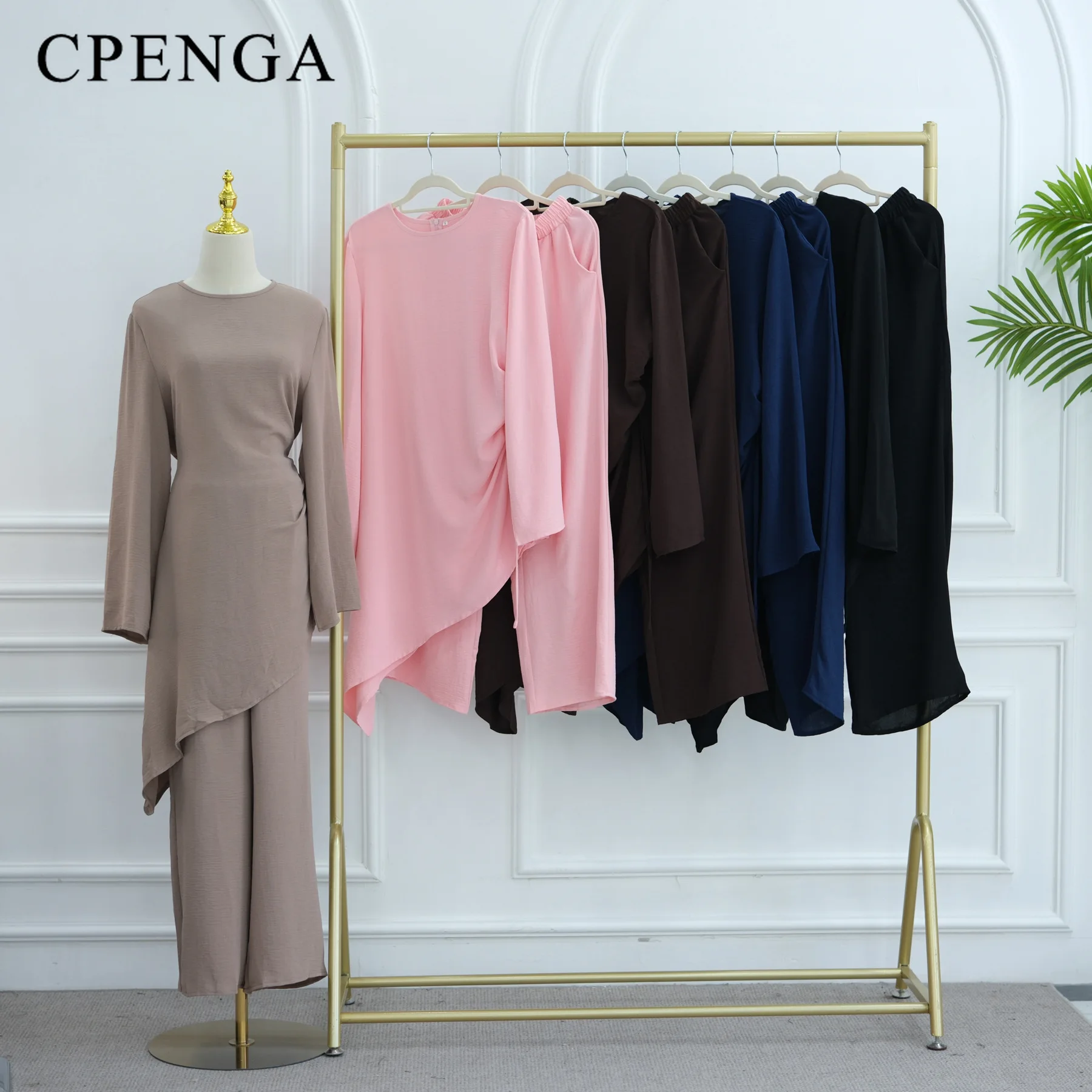 أطقم ملابس إسلامية مكونة من قطعتين للنساء 2025 فستان الكنيسة في المملكة العربية السعودية دبي ملابس متواضعة تركيا بلوزات وسراويل عادية #5