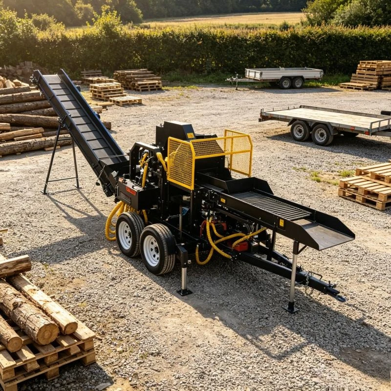Efficient Towable Wood Cutting Machine with Conveyor System Heavy Duty Portable Firewood Splitter Tool