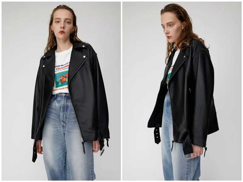 Giacca oversize in pelle con silhouette grande, locomotiva femminile, stile fidanzato