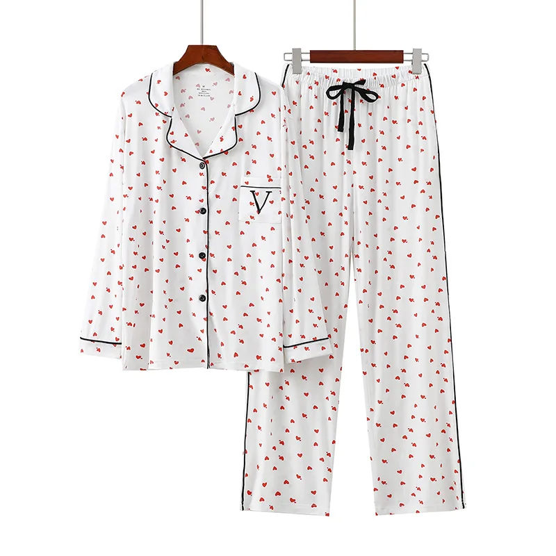 women's-long-sleeve-collared-open-cardigan-sleepwear-set-long-pants-home-clothes-spring-autumn-seasonal-modal-fabric-home-com