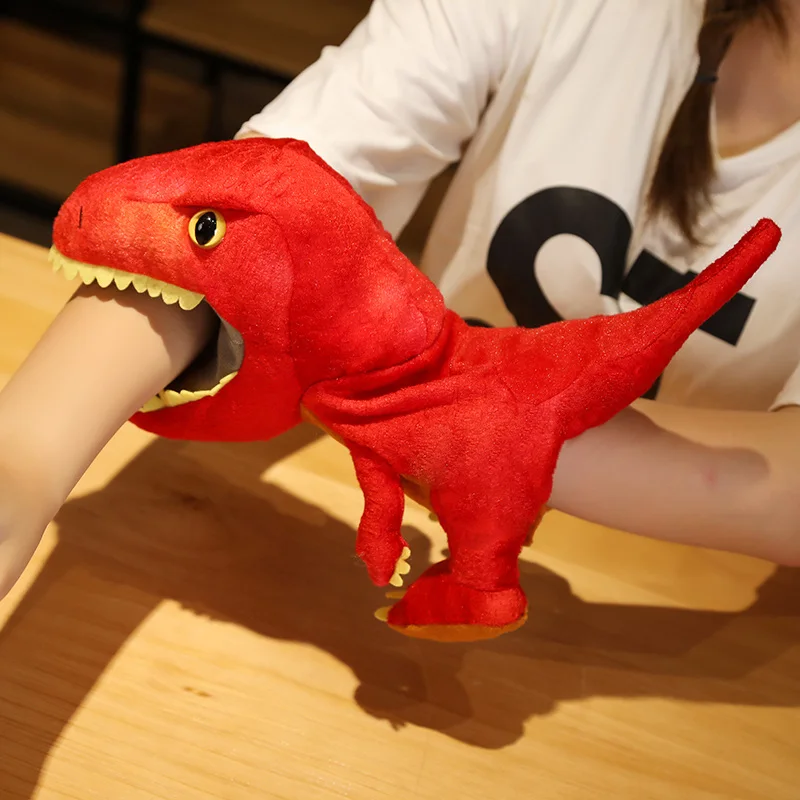 35cm Five Colors Dinosaur Plush Puppet Tyrannosaurus Triceratops Cartoon Animal Plushie Interactive Tell Story Small Prop Gift