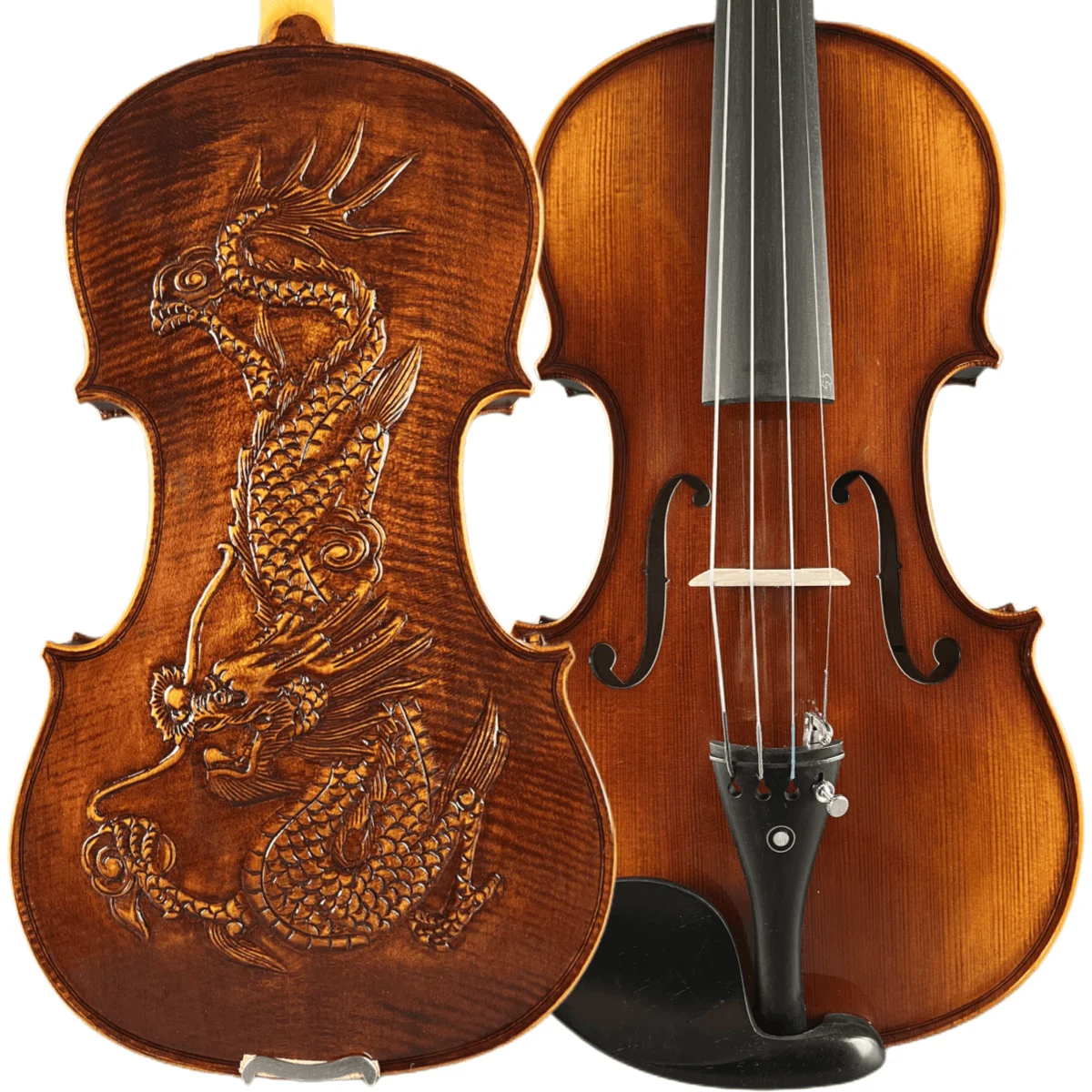 

Pure handmade carving art carving dragon pattern violin tiger pattern maple wood performance grading collection