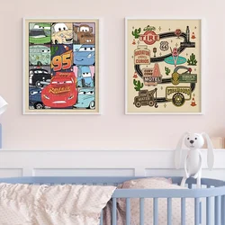 Cars Characters Lightning McQueen Art Prints Cars Movie Poster Vintage Cars Canvas Painting Boys Room Wall Picture Nursery Decor