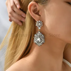 New Luxury Colorful Rhinestone Big Dangle Earrings For Women Vintage Geometric Elegant Party Wedding Jewelry Piercing Pendientes