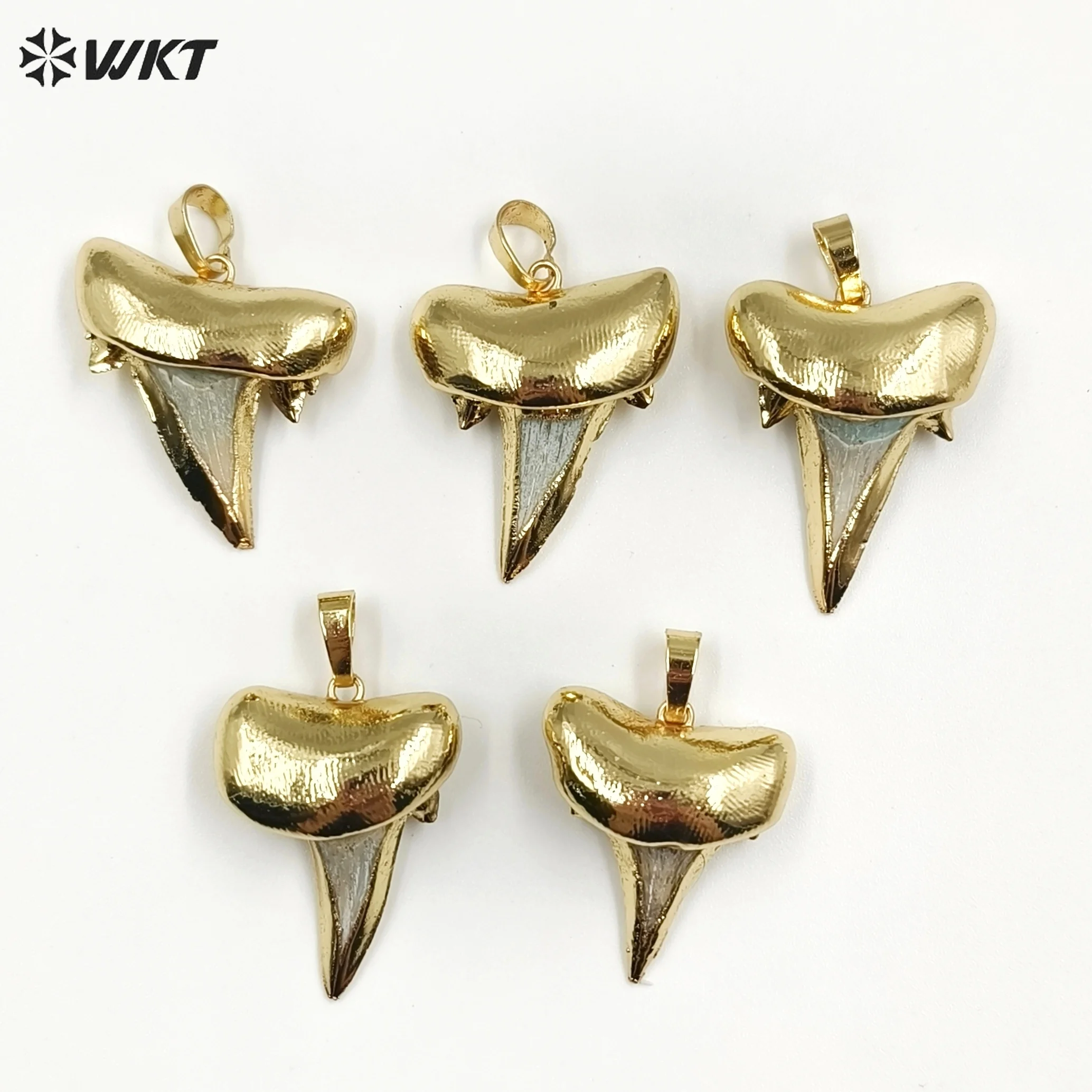 WT-P248 Wholesale fashion full gold dipped specimen tooth pendant natural bone teeth necklace pendant in unique style