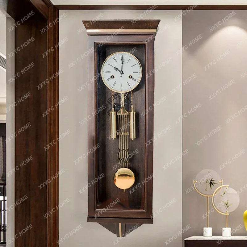 style living room retro light luxury solid wood timekeeping mechanical wall clock Polaris