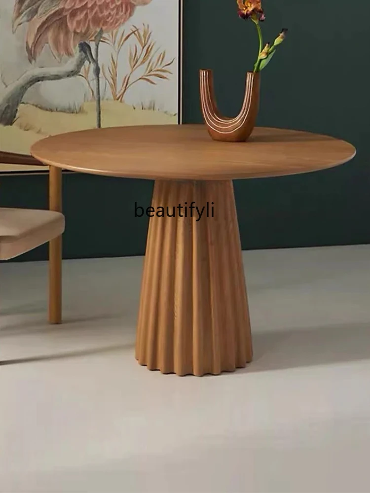 American wabi-sabi wind round dining table Nordic light luxury solid wood coffee table log creative dining table furniture