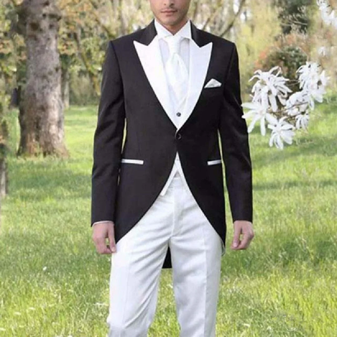 Tailcoat Men Suits For Wedding Peaked Lapel One Button Three Pieces Terno Masculino Morning Dinner Prom Suits Jacket+Pants