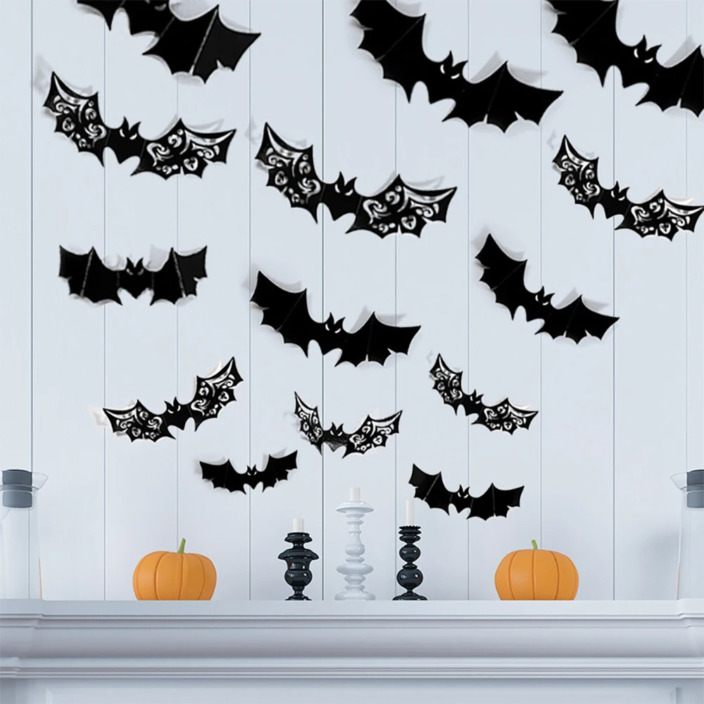 48 قطعة ملصقات حفلات الهالوين جدار نافذة الباب زينة واقعية سوداء مخيفة لتقوم بها بنفسك الشارات ديكور المنزل الحمام تنوعا ثلاثية الأبعاد