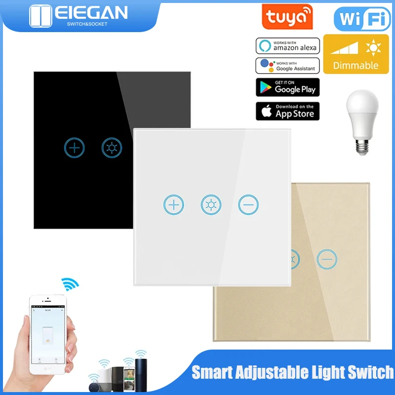 US UK Tuya Smart WIFI Wall Touch Light Dimmer Switch LED Dimmer SwitchSmart Life Tuya APP Remote Control For Alexa Google Home