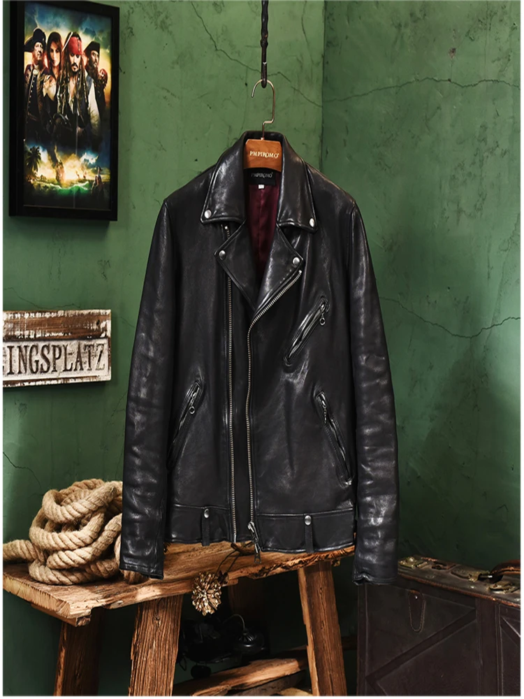 

YR!Free shipping.Pakistan sheepskin.Brand Luxury biker style leather jacket,mens fashion slim tanning genuine coat,motor