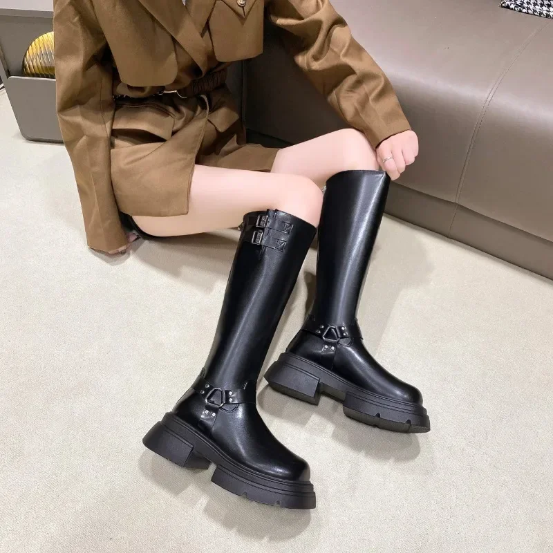 2024 Women\'s Fashion Chunky Heel Designer Shoes Spring New Retro Solid Color Outdoor Wedding Party Ladies High Heel Women Boots