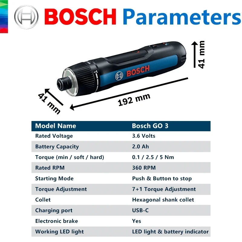 BOSCH GO 3 Intelligent Electric Wrench 3.6V With USB Cable Screwdriver Head Flexible Shaft Power Tool Sets 2608522374 2608522375