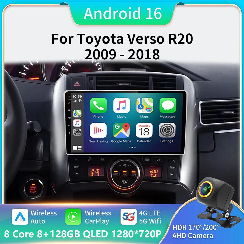

Android 16 Carplay Auto For Toyota Verso R20 2009 2010 - 2018 Car Radio GPS Navigation DSP Head Unit BT Video Player 2Din Stereo