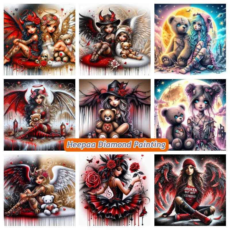 Skurrile Fantasie Teufel Mädchen Diamant Malerei Kits Dämon und Engel Gothic Halloween dunkle Kunst Diy Kreuzstich Mosaik Zimmer Dekor
