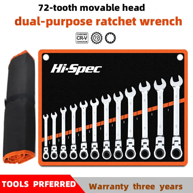 Active Head Ratcheting Wrench Set Metric Adjustable angle  Ratchet Combination Wrenches CR-V Spanner Set Car Repair key ToolsBag