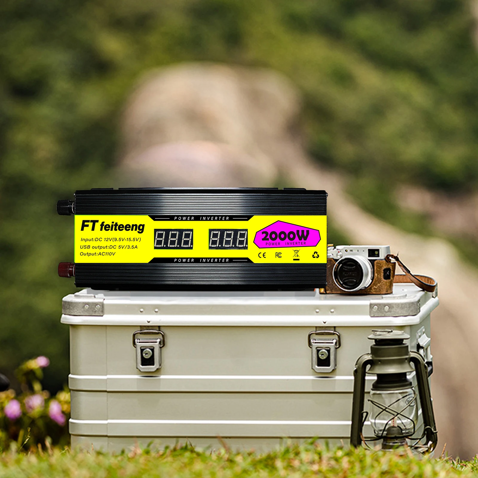 FT feiteeng 1000W 2000W Convertitore da 12V a 110V con display LED e 2 porte USB - per auto, camper e backup di emergenza