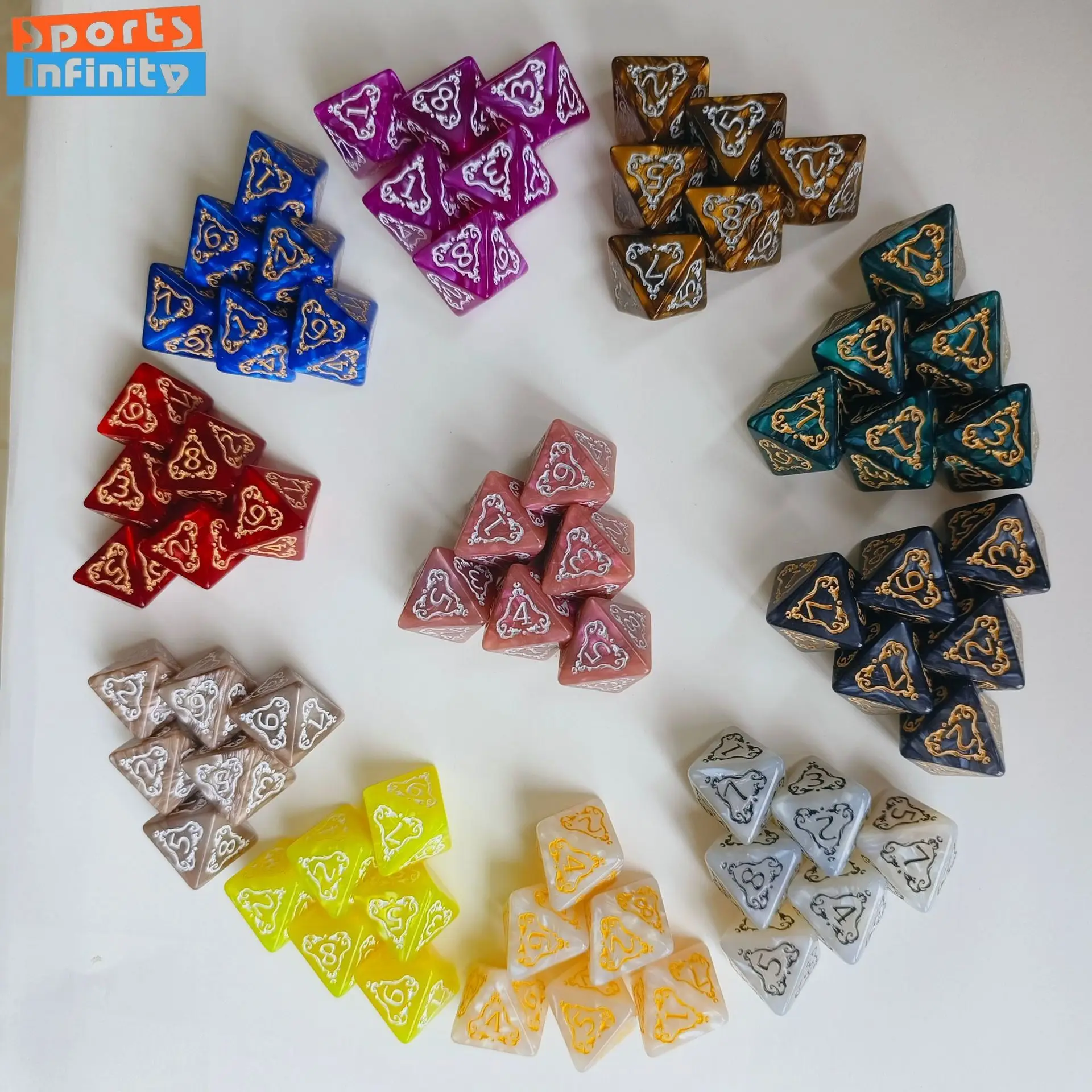 10pcs/set Fashion Dragon Pattern Number Dice Kit Red Green Blue Gold Silver D8/D4 RPG DND Board Game Entertainment DND Dice Set