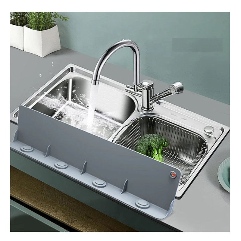 2 個のシンクスプラッシュガード強力な吸盤付きソフトアンチ水しぶきプロテクターグレー