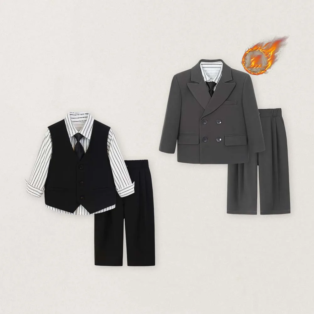 

Winter JUCPKID Kids Boys Wedding Suit Slim Fit Teens Boys Formal Suit Outfit Children Boys Vest Pant 4PCS Set Boy Fleece Costume