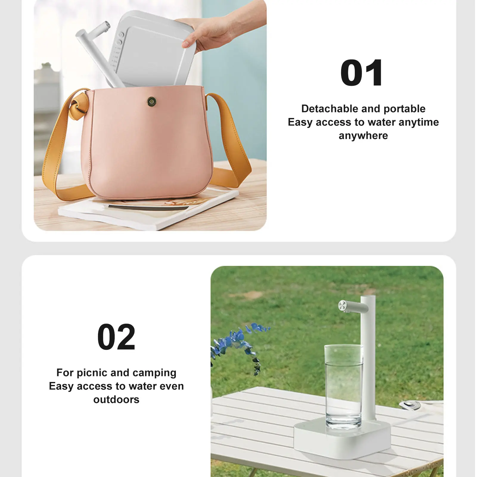 موزع مياه كونترتوب 7 مراحل مضخة مياه كمية محمولة بيضاء لسطح المكتب الكهربائية لغرفة المنزل والمكتب والتخييم